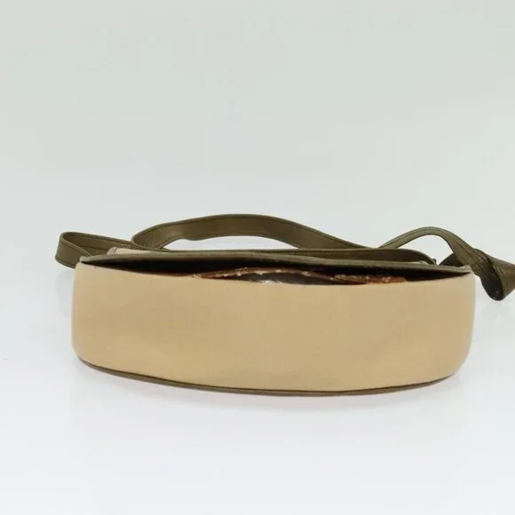 SAINT LAURENT Shoulder Bag Canvas Leather Khaki Auth